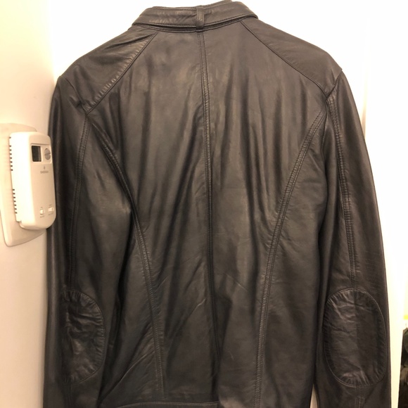 Dark Blue Politix Mens Leather Jacket - Picture 9 of 12